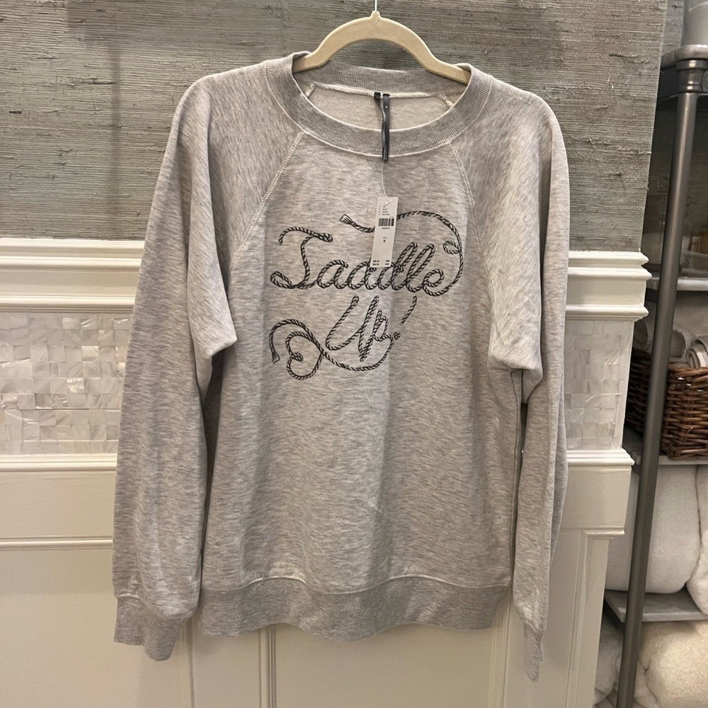 NWT new medium Anthropologie graphic crew neck sweatshirt saddle up gray western - Picture 3 of 17